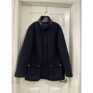 nautica men wool leather jacket coat size L